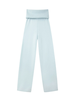That Girl rib knit fold over straight leg pants in baby blue, soft girl loungewear by Angel Ruche