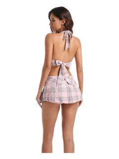 Girly Plaid halter crop top in pink by Angel Ruche, photo 13