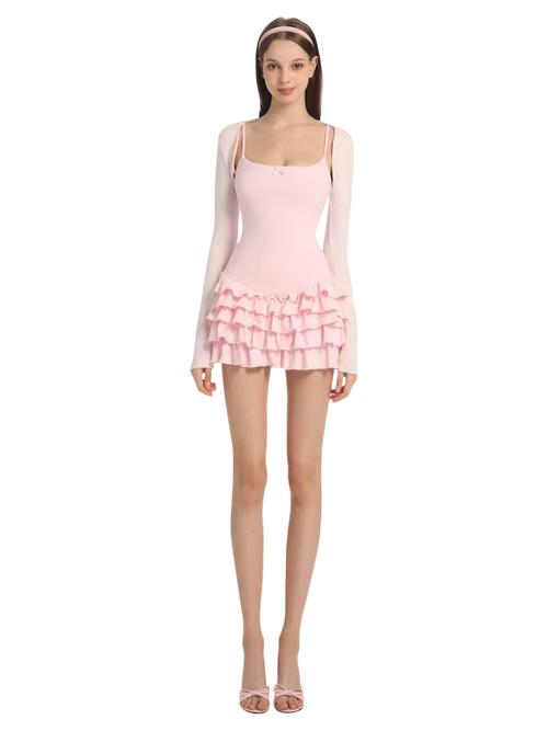 Serafina ruffle mini dress set in pink by Angel Ruche, photo 9