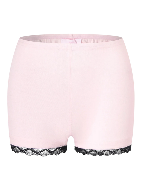 Basic pink safety shorts with black lace trim, coquette essentials by Angel Ruche
