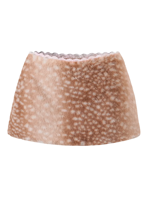 My True Form fawn print mid rise fur lace mini skirt, dollette aesthetic by Angel Ruche