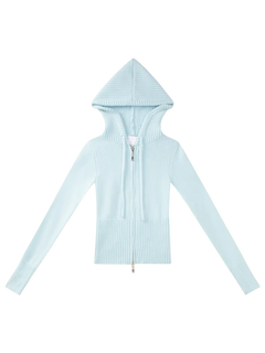 That Girl rib knit slim fit zip up cardigan in baby blue, soft girl knitwear by Angel Ruche