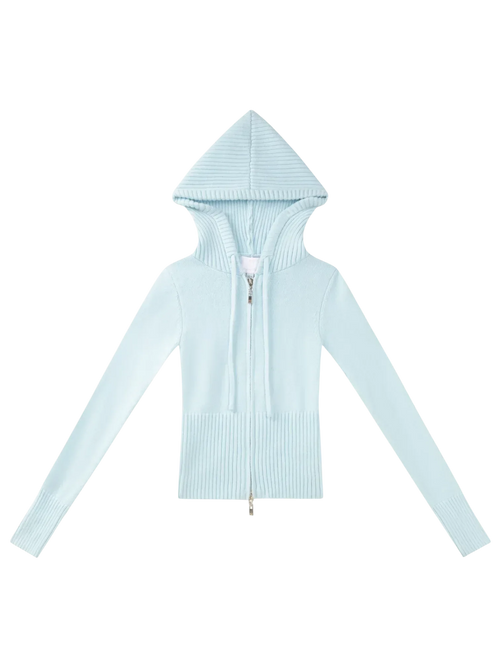 That Girl rib knit slim fit zip up cardigan in baby blue, soft girl knitwear by Angel Ruche
