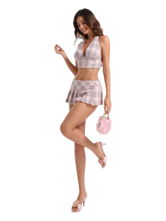 Girly Plaid halter crop top in pink by Angel Ruche, photo 16