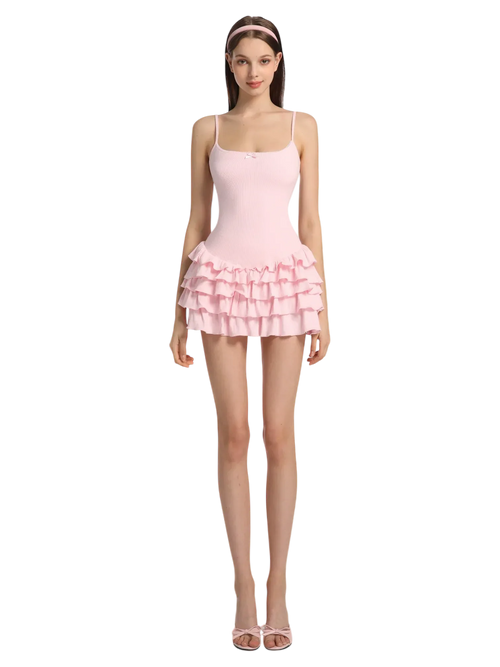 Serafina ruffle mini dress set in pink by Angel Ruche, photo 2