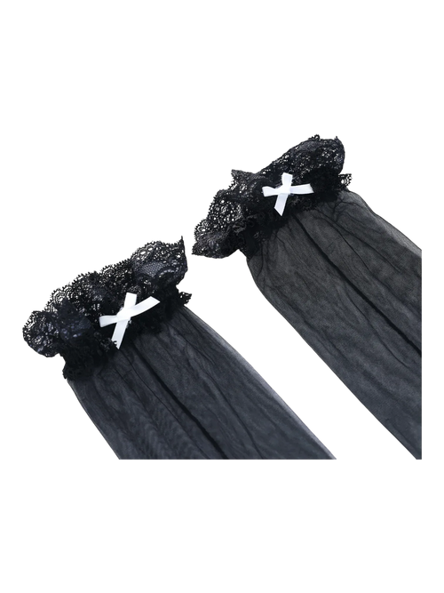 Ribbon lace thigh high socks in black by Angel Ruche, photo 4
