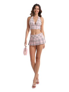 Girly Plaid halter crop top in pink by Angel Ruche, photo 17