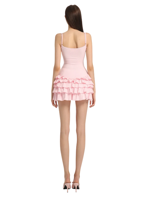 Serafina ruffle mini dress set in pink by Angel Ruche, photo 10