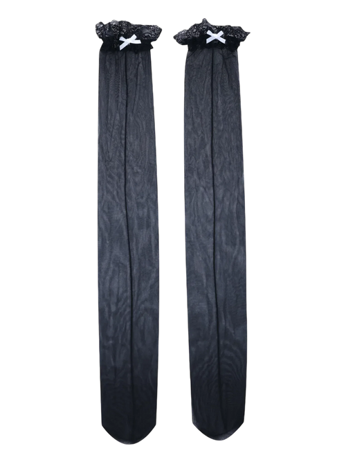Ribbon lace thigh high socks in black by Angel Ruche, photo 5