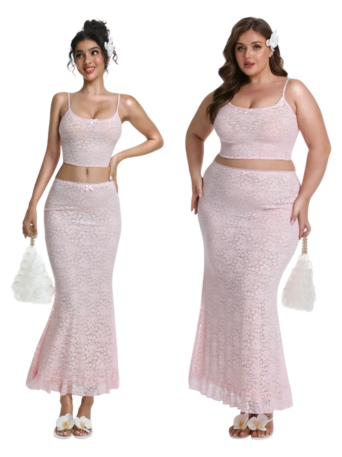 Coral Veil lace crop top in pink by Angel Ruche, photo 2
