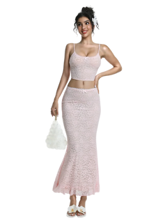 Coral Veil lace maxi skirt in pink by Angel Ruche, photo 6