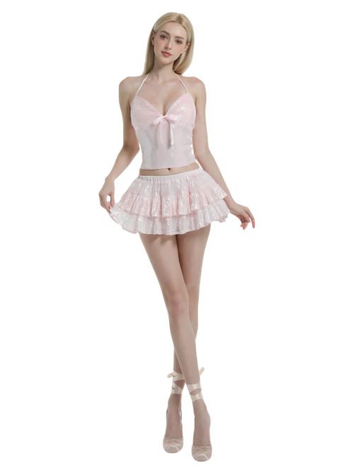 Rosette Fairy Dust sequin halter top in pink by Angel Ruche, photo 2