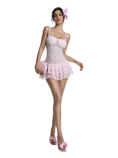 Sunset Petals lace mini dress in pink by Angel Ruche, photo 7