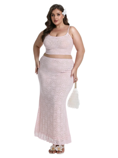 Coral Veil lace two piece set in pink by Angel Ruche, photo 17