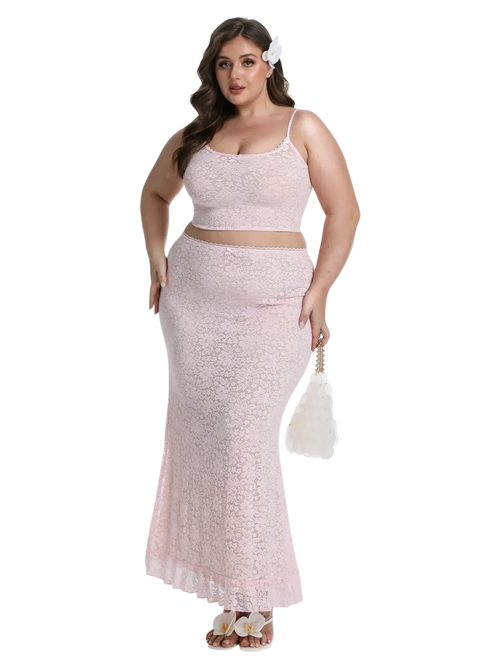 Coral Veil lace two piece set in pink by Angel Ruche, photo 17