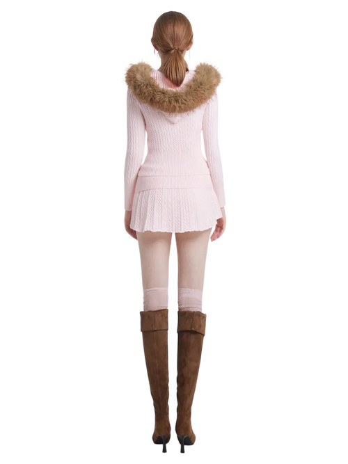 Fur trim Strawberry Milk cable knit in pink by Angel Ruche, photo 8