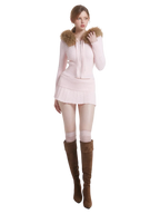 Fur trim Strawberry Milk cable knit set in pink, balletcore matching set by Angel Ruche