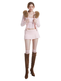 Fur trim Strawberry Milk cable knit in pink by Angel Ruche, photo 6