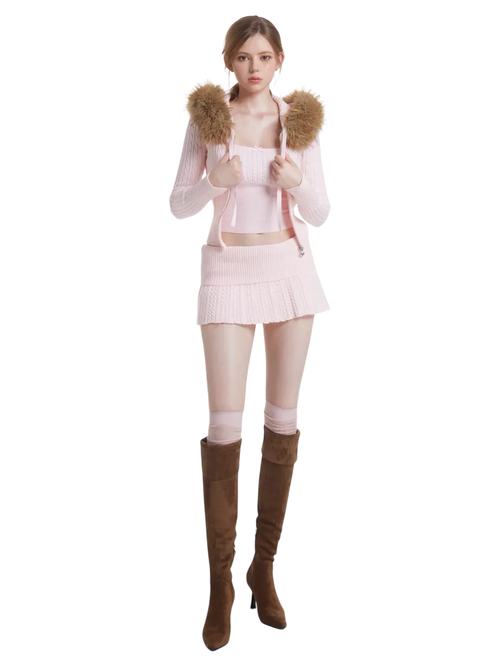 Fur trim Strawberry Milk cable knit in pink by Angel Ruche, photo 6