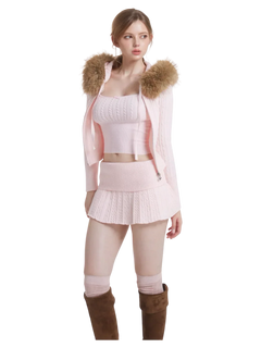Fur trim Strawberry Milk cable knit in pink by Angel Ruche, photo 2