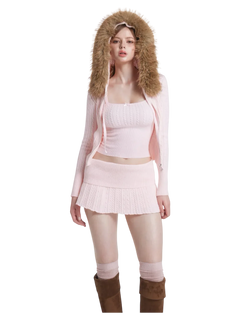 Fur trim Strawberry Milk cable knit in pink by Angel Ruche, photo 7