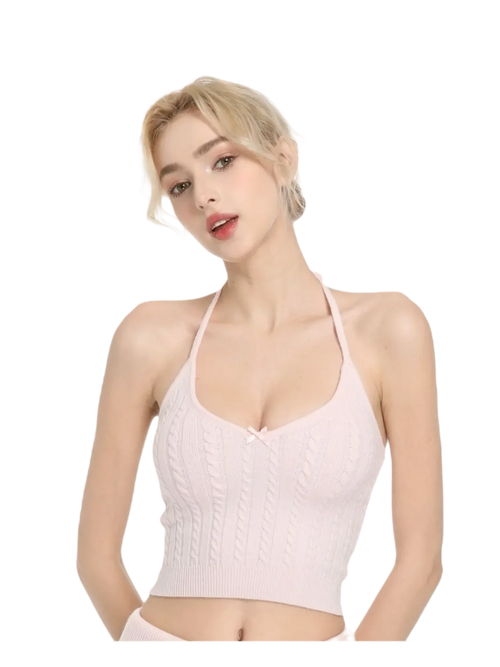 Spring Kissed knit halter top in baby pink, coquette knit top by Angel Ruche