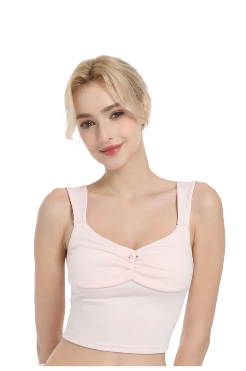 Rose Buds cotton crop tank top in baby pink, coquette top by Angel Ruche