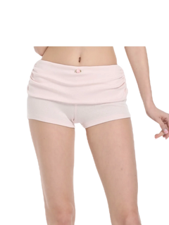 Rose Buds cotton fold over ruched shorts in baby pink, coquette bottoms by Angel Ruche