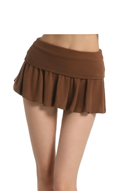 Pilate Princess fold over flare mini skirt in brown, balletcore skirt by Angel Ruche