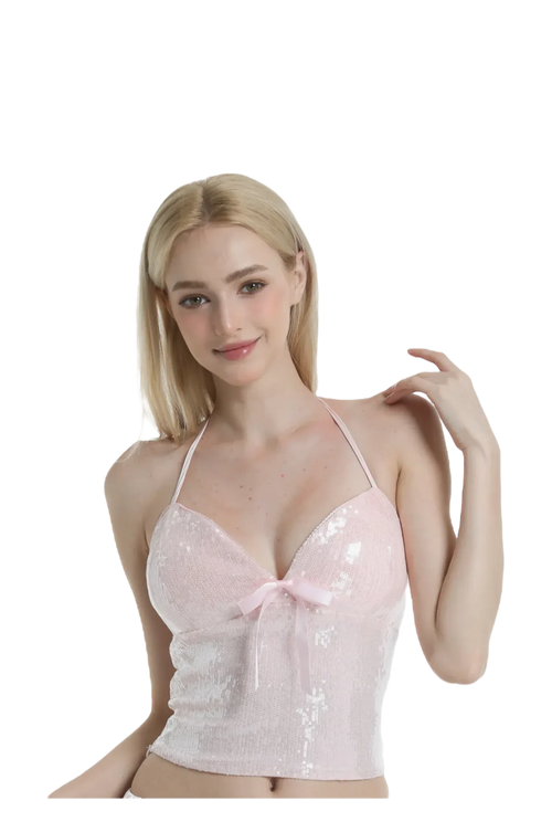 Rosette sequin matching set in pink by Angel Ruche, photo 16