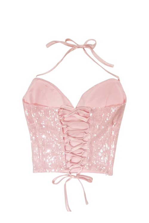 Rosette Fairy Dust sequin halter top in pink by Angel Ruche, photo 16