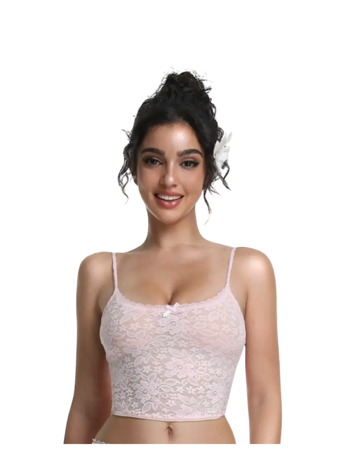 Coral Veil lace crop top in pink, coquette top by Angel Ruche