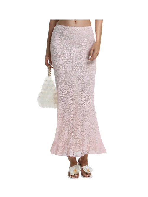 Coral Veil lace maxi skirt in pink, coquette skirt by Angel Ruche