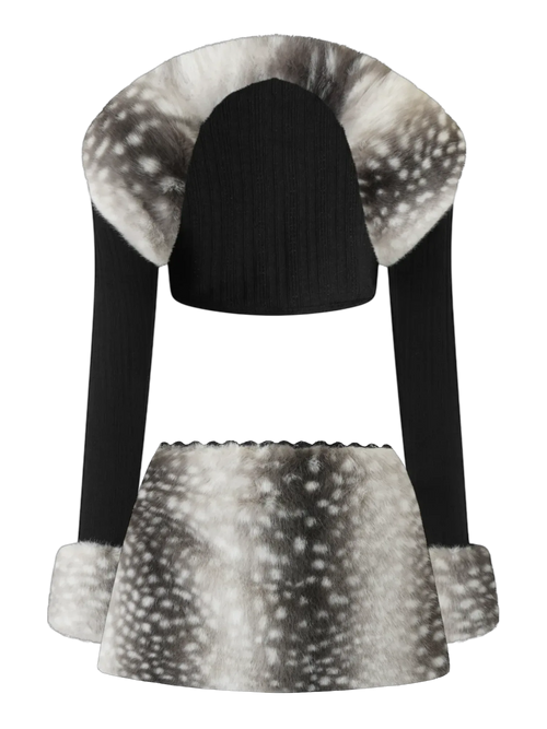 My True Form fawn fur bolero and skirt set in black, dark coquette matching set by Angel Ruche