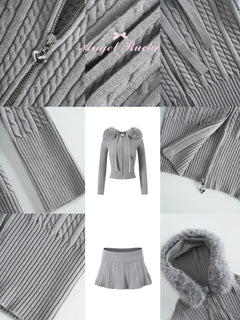 Fur trim Cozy Cloud cable knit set in grey by Angel Ruche, photo 4