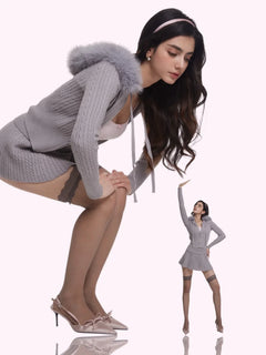 Fur trim Cozy Cloud cable knit set in grey by Angel Ruche, photo 6