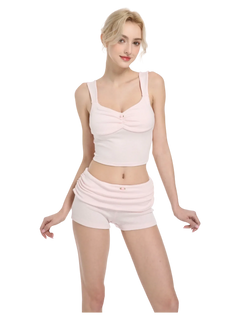 Rose Buds cotton matching set in baby pink, coquette outfit by Angel Ruche