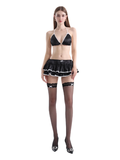 Ribbon lace thigh high socks in black by Angel Ruche, photo 2