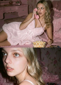 Rosé Princess fur chiffon dress and robe in pink by Angel Ruche, photo 2