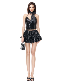 Onyx Fairy Dust sequin mini skirt in black by Angel Ruche, photo 8