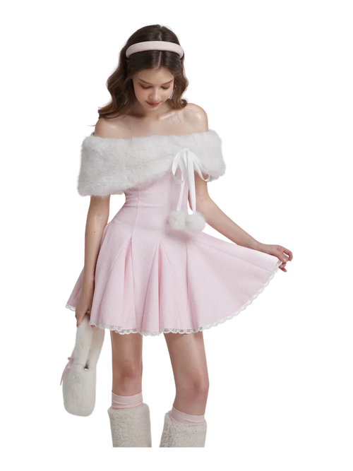 Sugar Pom fur pullover cape in white, coquette winter accessory by Angel Ruche