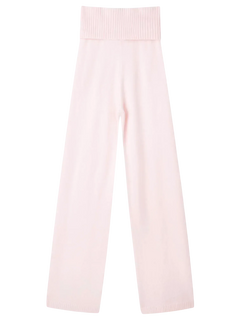 That Girl rib knit fold over straight leg pants in baby pink, soft girl loungewear by Angel Ruche