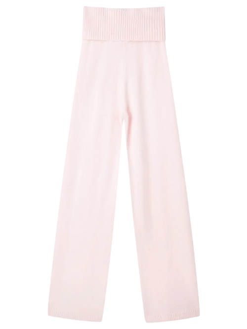 That Girl rib knit fold over straight leg pants in baby pink, soft girl loungewear by Angel Ruche