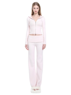 That Girl rib knit set in baby pink with zip up cardigan and fold over pants, soft girl matching set by Angel Ruche