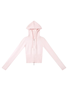 That Girl rib knit slim fit zip up cardigan in baby pink, soft girl knitwear by Angel Ruche