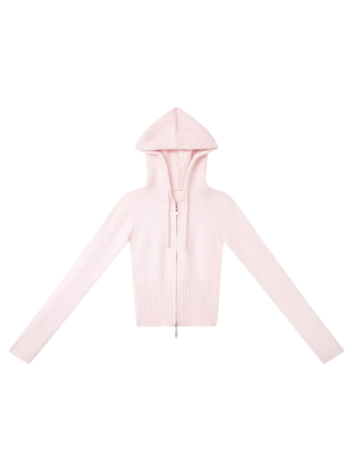 That Girl rib knit slim fit zip up cardigan in baby pink, soft girl knitwear by Angel Ruche