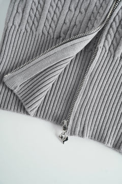 Fur trim Cozy Cloud cable knit cardigan in grey by Angel Ruche, photo 9