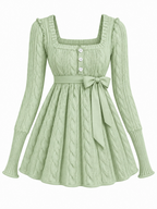 Tuscan cable knit babydoll top（green）--public pre-order ：11.27