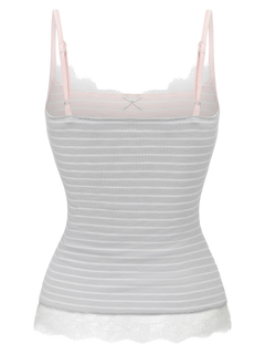Muse cotton reversible lace cami in pink and grey stripe by Angel Ruche, photo 18