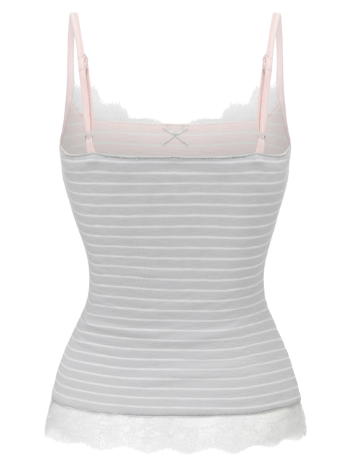 Muse cotton reversible lace cami in pink and grey stripe by Angel Ruche, photo 18